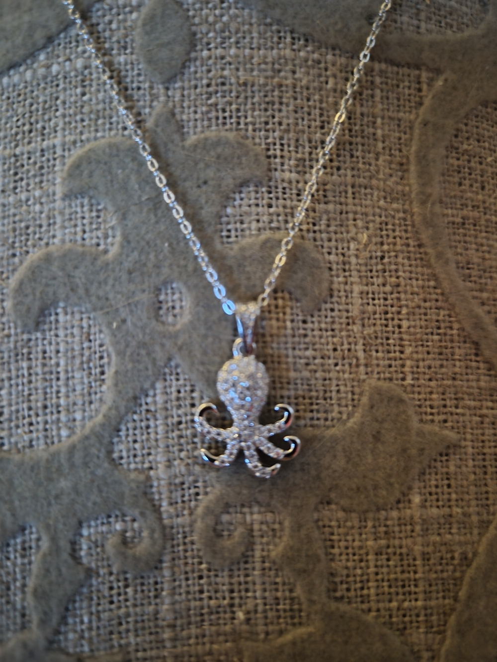 Silver Octopus Pendant Necklace - Sparkling Crystal Accent